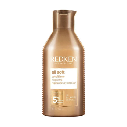 Redken all soft conditioner bottle on a white background